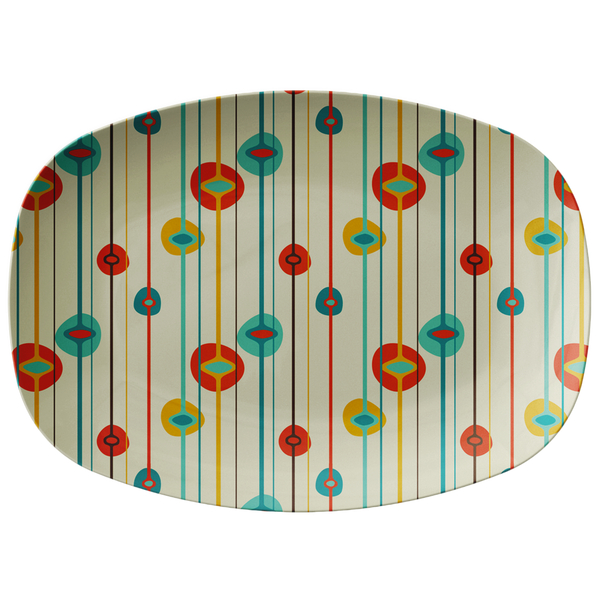 Mid Century Modern Serving Platter | Red Blue Orange Geometric Pattern Serveware Tray | Birthday or Mothers Day Gift
