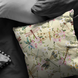 Dragonflies and Flowers Pink Blue Green Pillow or Pillow Cover | Spring Home Decor | Easter Decorations