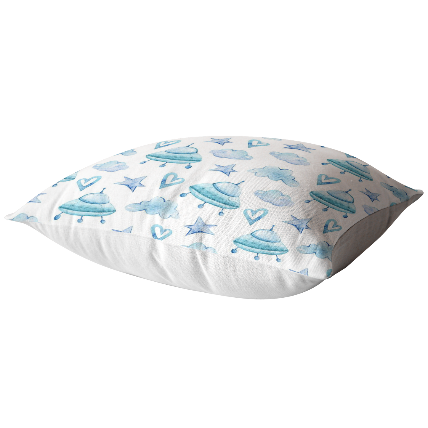 Blue and White UFO Hearts Stars & Clouds Pillow Cover for Baby Nursery Kids Teen Boy |