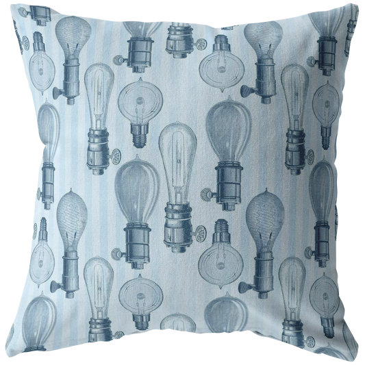 Vintage Light Bulb Pillow or Zip Cover | Blue Home Decor Victorian Steampunk Antique