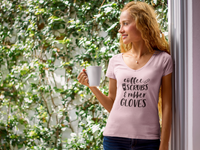 Coffee Scrubs and Rubber Gloves V-Neck Nurse T-Shirt