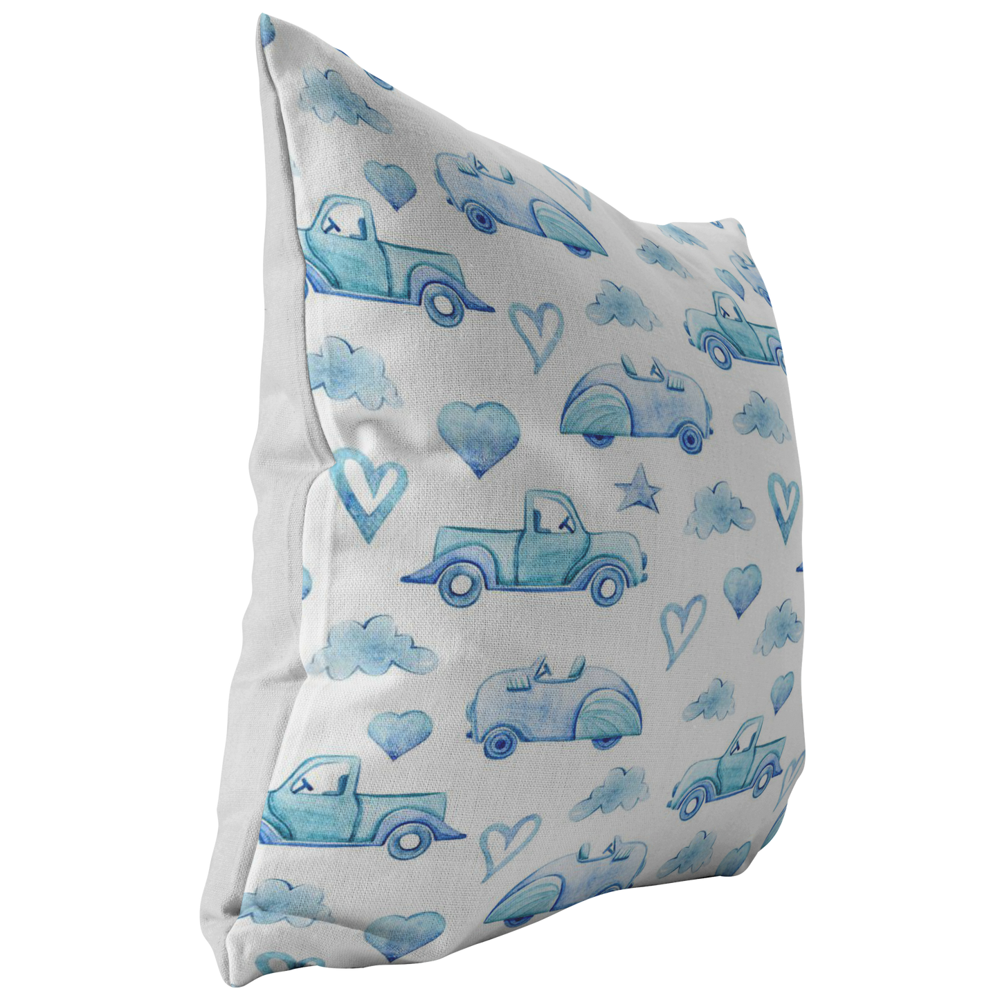 Blue and White Trucks Cars Hearts Stars & Clouds Pillow Cover for Baby Nursery Kids Teen Boy Bedroom